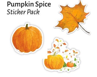Pumpkin Spice Sticker Pack: Watercolor Fall Leaf, Pumpkin Patch Vinyl Decals