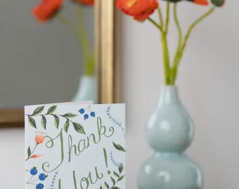Thank You Card with Blueberries and Flowers