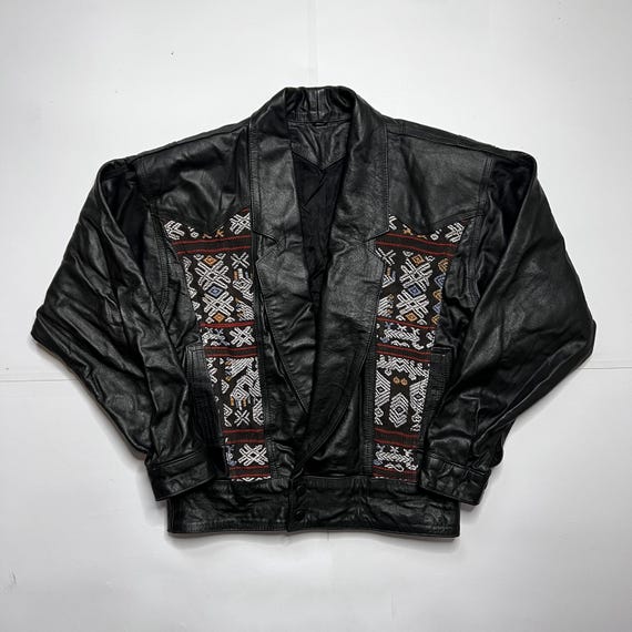 UABONI ユアボニ 風神 雷神 刺繍 フェイクレザー ジャケット 52サイズ ブラックレザージャケット 刺繍付き UABONI ユアボニ 風神 雷神 刺繍