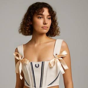 Upcycled Corset Top – Handmade Ribbon Lace-Up Bustier – Y2K Punk Reworked Polo Crop Upcycling Recycled