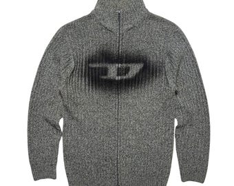 Diesel Reworked Sweater • Specialstickad • Sliten kofta med dragkedja • Avant Garde • Unik