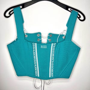 Upcycled Corset Top – Handmade Reworked Crop Top from Polo Shirt | Sustainable Festival Outfit
