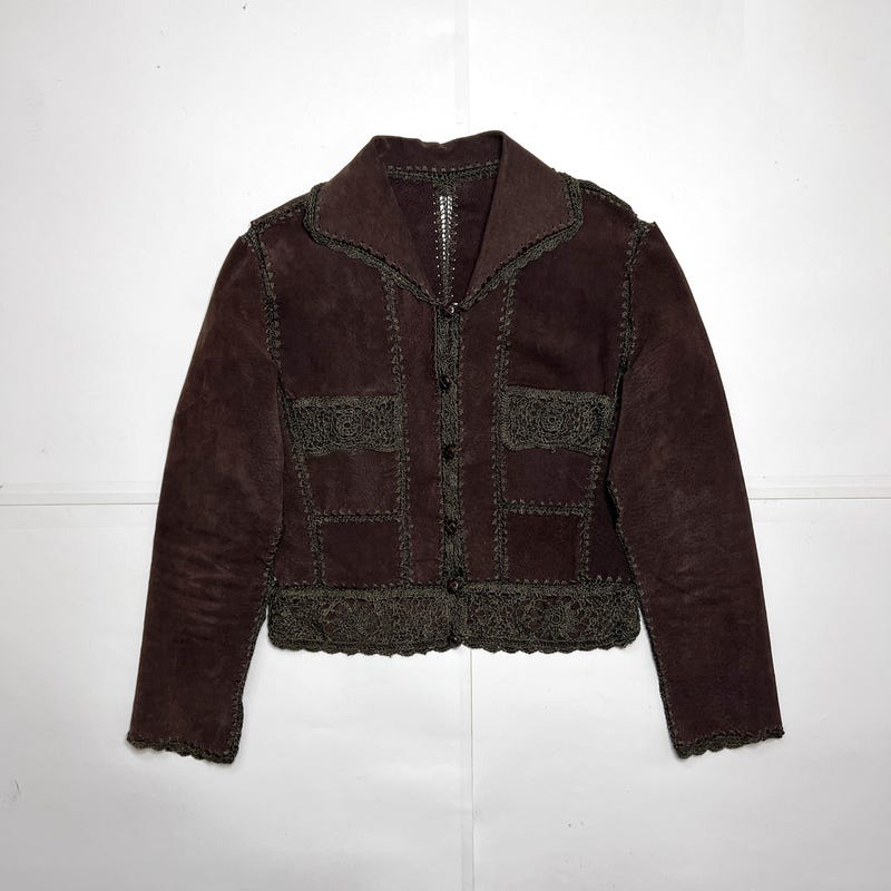 Embroidered Suede Jacket - Brown main image 1