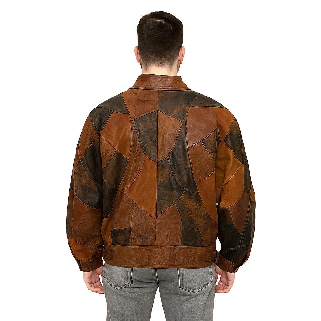 Vintage Patchwork Leather Jacket: 80s Colorblock Oversized