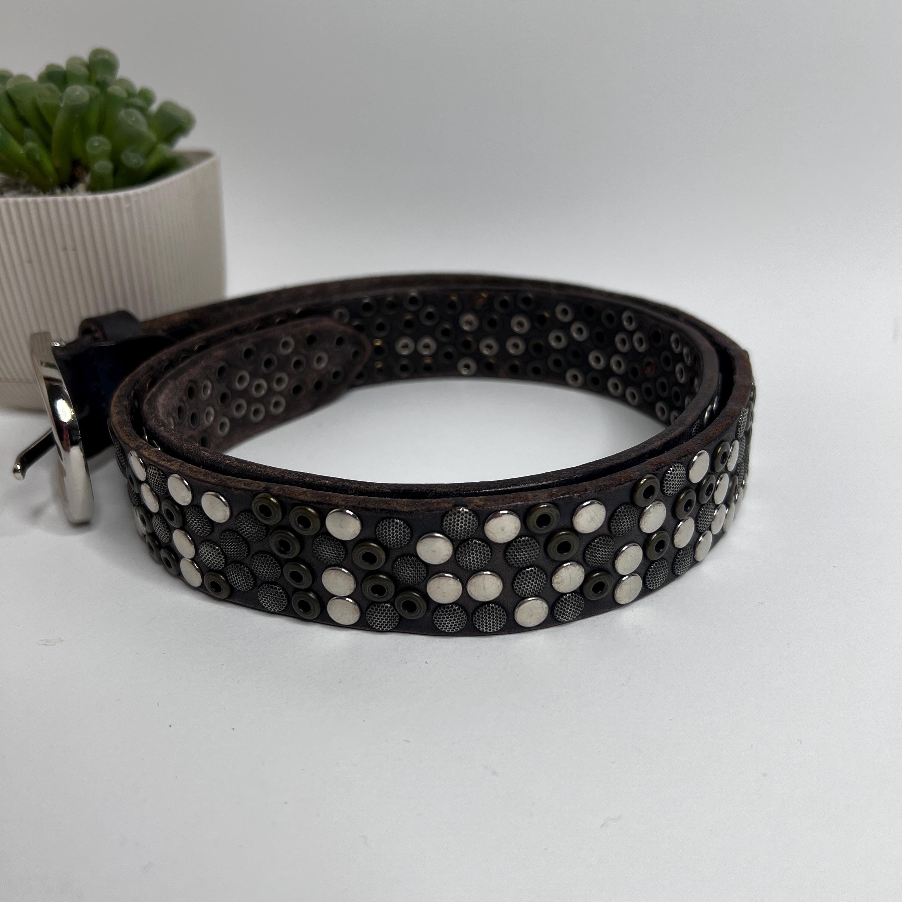 Vintage Black Leather Punk Belt With Metal Eyelets | Grunge  display picture 1