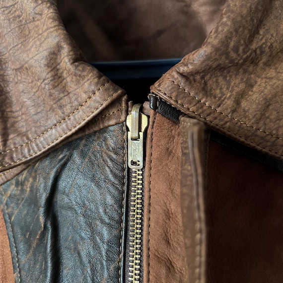 高配色 80s suede leather Tyrolean jacket Vintage Patchwork Leather Jacket | 80s Brown & Black