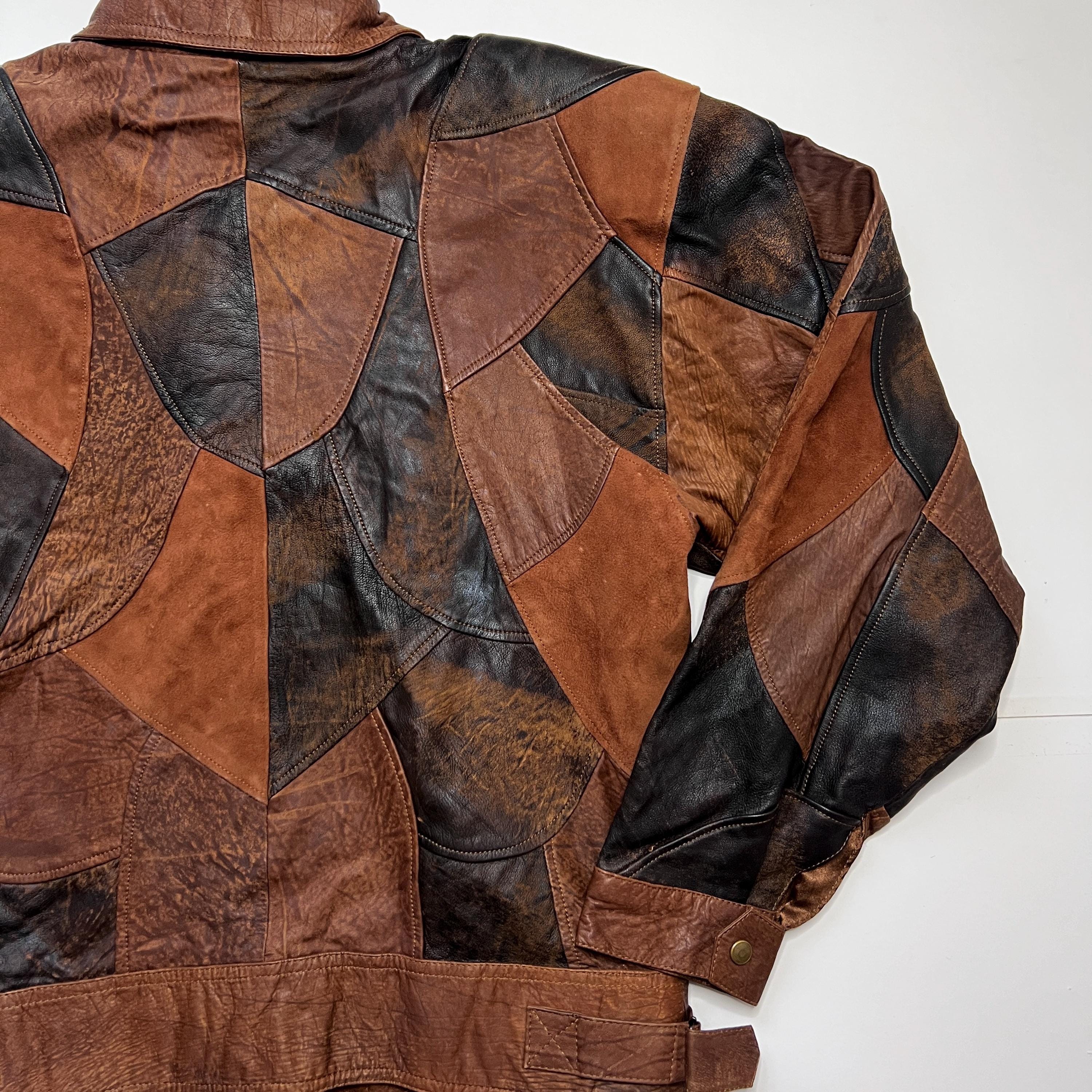 Vintage Patchwork Leather Jacket: 80s Colorblock Oversized Biker