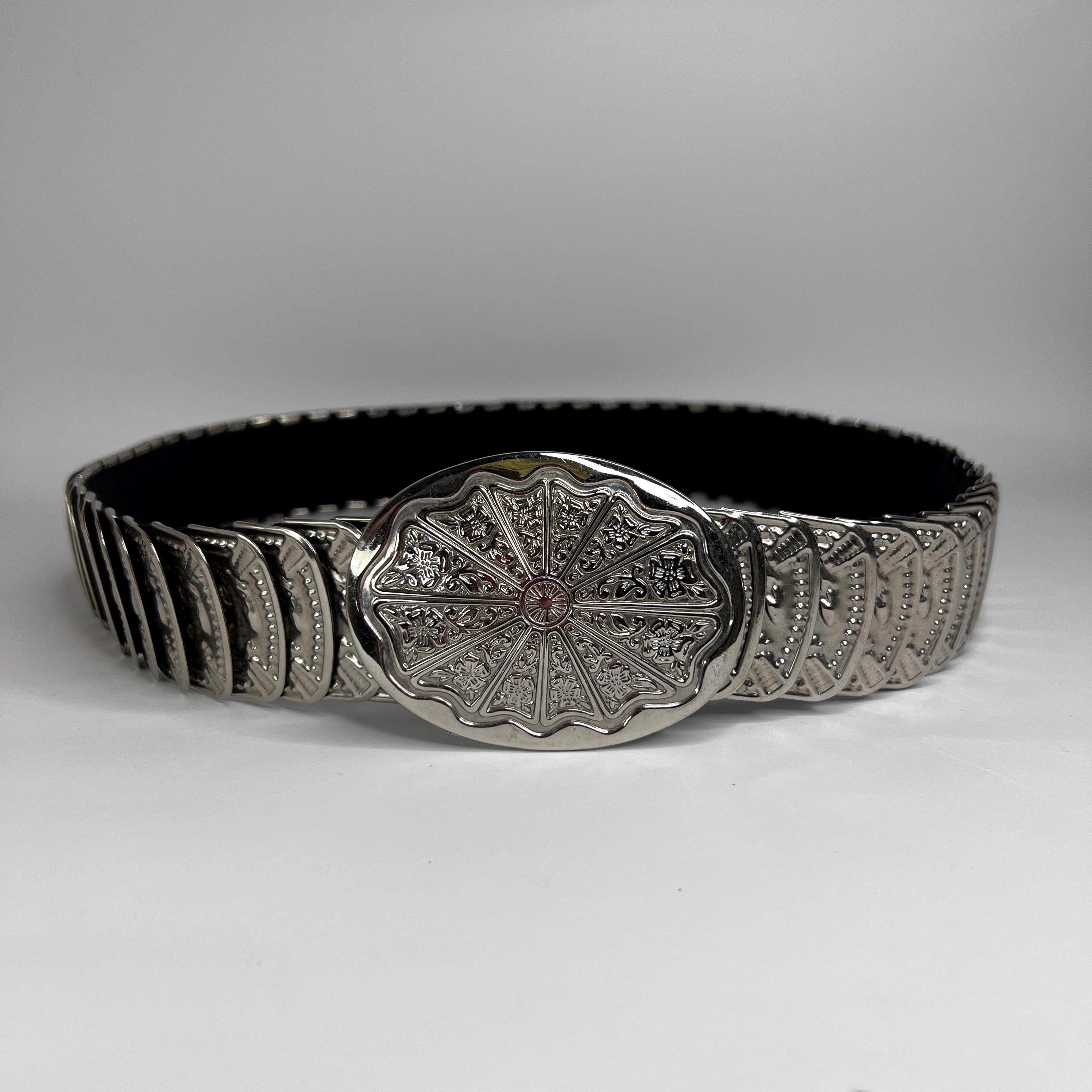 Vintage Silver Metal Stretch Belt With Ornate Buckle – Retro  display picture 3