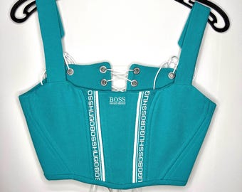 Upcycled Corset Top – Handmade Reworked Crop Top from Polo Shirt | Sustainable Festival Outfit