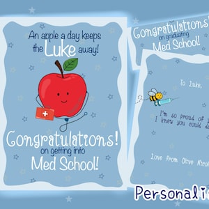 Gepersonaliseerde felicitaties Digitale download Doctor Medical School Card, grappig, afstudeercadeau, aandenken, Apple a day, geschenken
