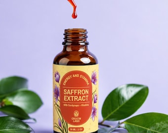 Morning: Saffron Energy Extract with Cordyceps + Rhodiola | 30 Servings | Herbal Liquid tincture