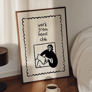 Póster de club de teletrabajo, arte mural humorístico para la oficina, póster divertido para la oficina, decoración bonita para el escritorio, impresiones para la oficina en casa, regalo para compañeros de trabajo