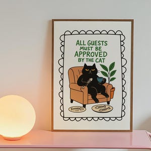 All Guests Must Be Approved by the Cat, Funny Cat Poster, Cat Humor Art, Funny Dorm Prints, Cat Wall Art, Cat Lovers Print, Digital Download