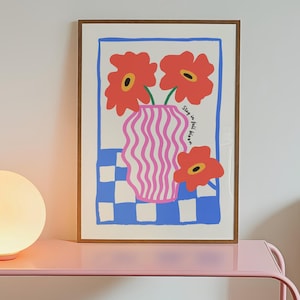 Lámina de florero, decoración danesa, arte mural de dopamina, decoración maximalista colorida, arte mural floral, láminas originales sobre la cama, descarga digital