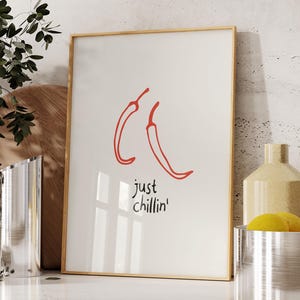 Just Chillin Print, Chilli Poster, Kitchen Wall Art, Trendy Kitchen Prints, Aesthetic Kitchen Decor, Retro Food Art Print, Digital Download