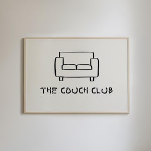 Póster de The Couch Club, láminas geniales para sala de estar, arte mural divertido, láminas originales, arte mural moderno, decoración Y2K, póster horizontal, arte mural humorístico