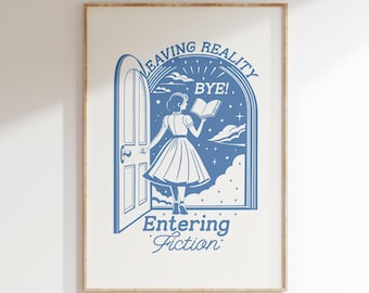 Dejar la realidad para entrar en la ficción, póster literario de moda, arte mural para amantes de los libros, impresión con frase divertida sobre la lectura, láminas de libros retro, regalos para ratones de biblioteca