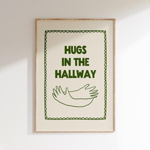 Póster "Abrazos en el pasillo", impresiones dibujadas a mano, decoración moderna para la entrada, impresiones retro que te hacen sentir bien, decoración estética para apartamentos, arte de pared para dormitorios.