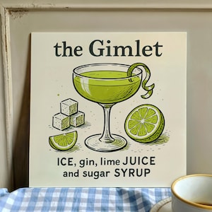 Póster de cóctel Gimlet, impresión de receta de cóctel retro, decoración de carrito de bar, arte imprimible de cócteles vintage, estilo moderno de mediados de siglo, descarga digital