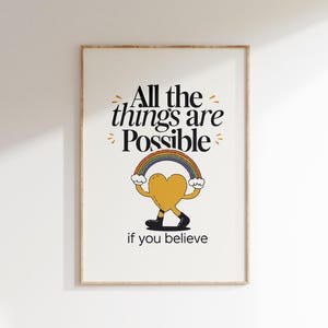 Póster "Todo es posible", citas inspiradoras, arte mural moderno, póster de mascota retro, decoración de apartamentos, póster de buenas vibras, impresión retro