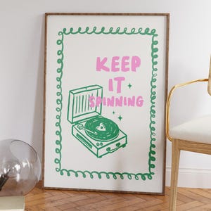 Póster "Play That Funky Music", decoración moderna para apartamentos, arte mural con tocadiscos de vinilo, arte retro colorido, impresiones vanguardistas, decoración divertida y agradable.