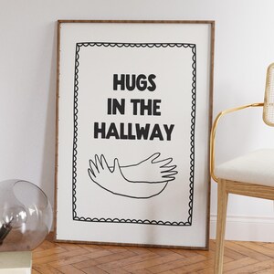Póster "Abrazos en el pasillo", impresiones dibujadas a mano, decoración moderna para la entrada, impresiones que te hacen sentir bien, decoración retro para apartamentos, arte de pared para dormitorios.