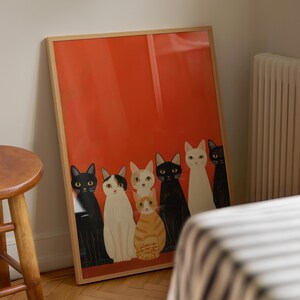 Retro Cats Poster, Positivity Wall Art, Trendy Wall Art, Maximalist Prints, Cat Print, Dopamine Apartment Wall Decor, Colorful Cats Wall Art