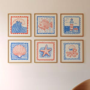 Coastal Gallery Wall Prints, Set of 6 Square Prints, Cute Summer Prints, Trendy Beach House Decor, Nautical Nursery Decor, Digital Download