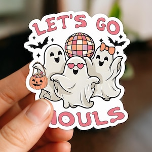 Let&#39;s Go Ghouls, Cute Halloween Stickers, Cute Ghost Sticker, Laptop Decal, Girly Stickers, Cool Stickers, Spooky Sticker, Digital Download