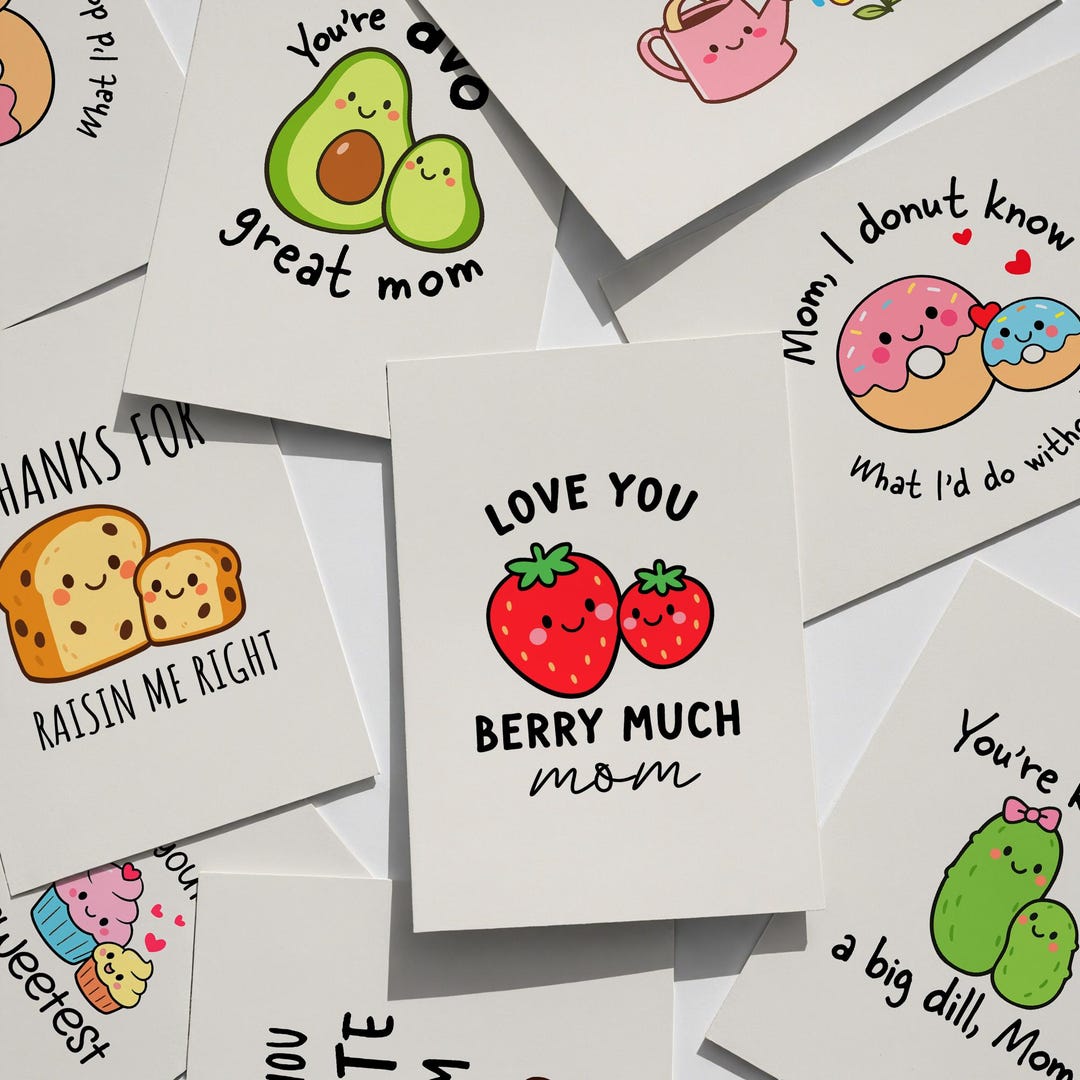 Mothers Day Cards Printable Set of 10, Cute Food Pun Cards for Mom ...