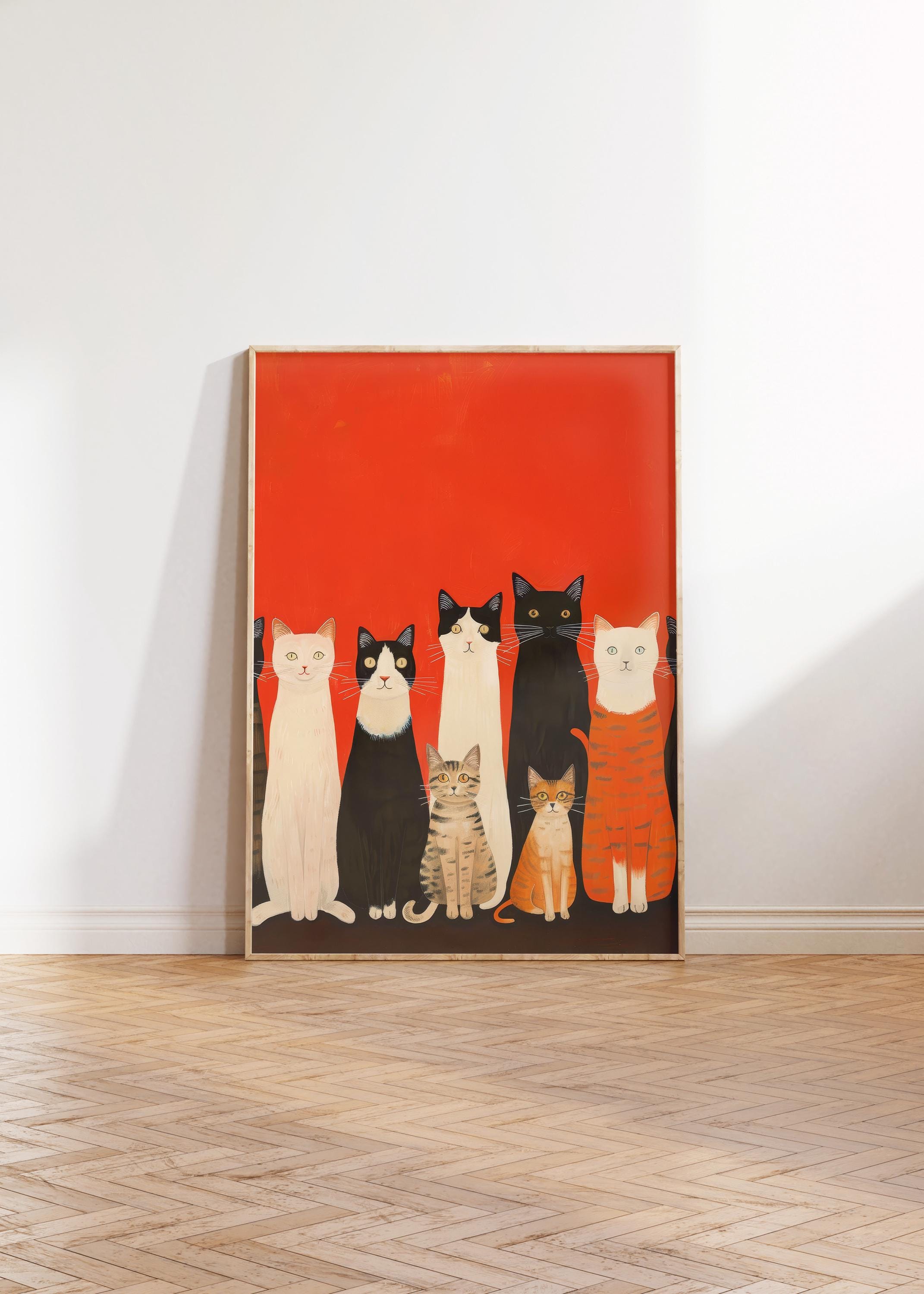 Retro Cat Print, Cat Printable Wall Art, Eclectic Wall Art, Bright ...