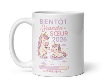 Soon to be big sister mug 2026 – Pregnancy announcement gift for girls – Cute unicorn mug for children – Surprise future big sister