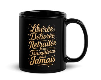 Retirement mug for women – Funny gift “Freed, delivered, retired” – Original idea for retirement with humorous message