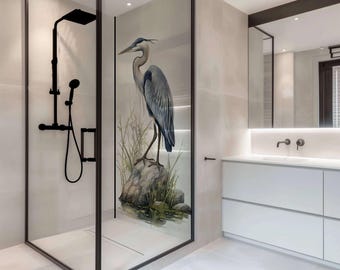 Blue Crane Bird Shower Panel Design