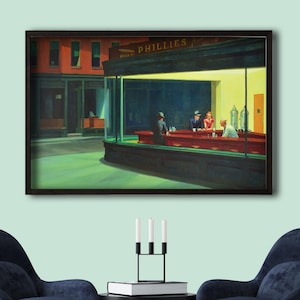 Framed Edward Hopper Exhibition Poster, Art Masterpiece, Modern Art, Famous Painting, American Realism, Edward Hopper Nighthawks Print