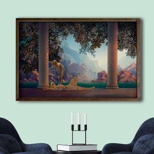 Maxfield Parrish Daybreak Art Print – Neoclassical Fantasy Landscape Wall Art, Romantic Vintage Poster for Elegant Home Decor