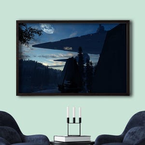 Star Wars Imperial Star Destroyer Canvas Wall Art, Sci-Fi Spacecraft Artwork for Movie Fans and Modern Home Decor,Death Star,Battle of Endor