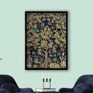 Floral Tree Canvas Art, Vintage Botanical Print, Nature Wall Art, Tree of Life Poster, Elegant Home Decor, Nature Lover Art