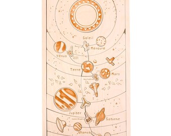 Educational wooden puzzle about the solar system
