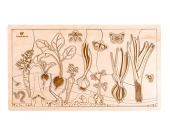 Educational wooden puzzle - Garden vegetables and insects