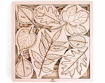 Educational wooden puzzle - Forest leaves and small animals