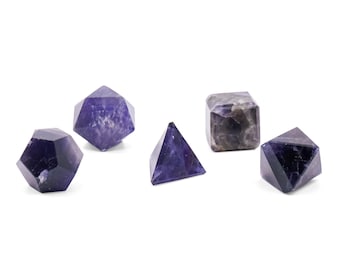 Platonic solids in amethyst, rock crystal or rose quartz, set of 5 pieces, sacred geometry
