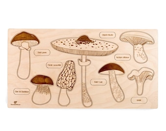 Educational wooden puzzle - Mature and growing mushrooms