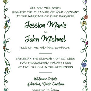 Whimsical Hand-drawn Floral Invite Template - Invite Card