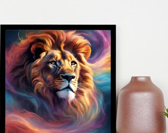 Lion Big Cat Digital Painting | Mystical Wildlife Wall Art Decor