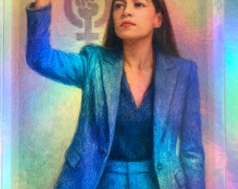 AOC Holographic Sticker | Women's Empowerment Sticker | 2.5x3.8" Decal | Alexandria Ocasio-Cortez Pastel Portrait