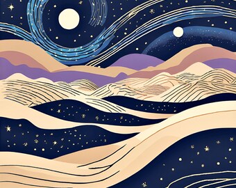 Desert Sky Painting | Fun Surrealist Patterns | Printable Wall Art