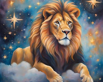 Lion Printable Digital Painting | Wildlife Wall Art Poster | Affordable Birthday Gift
