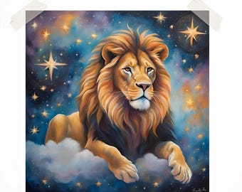 Lion Art Poster 12x12 Matte Print Wildlife Wall Decor