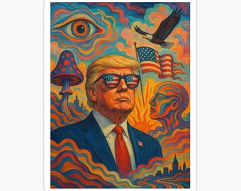 Trippy Trump Sticker – Psychedelic Patriotic Chaos | Ai-Generated Portrait | 2.8x3.8" Matte Decal